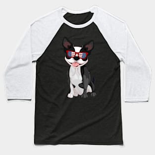 Patriotic Boston Terriers With America Flag Sunglasses 4Th Of July Baseball T-Shirt